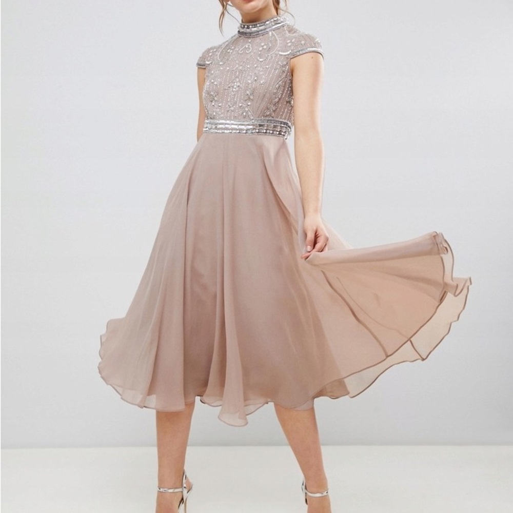 ASOS Taupe Embellished Midi Dress
